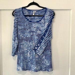 Blue and White Stripe Top Tie Dye Look